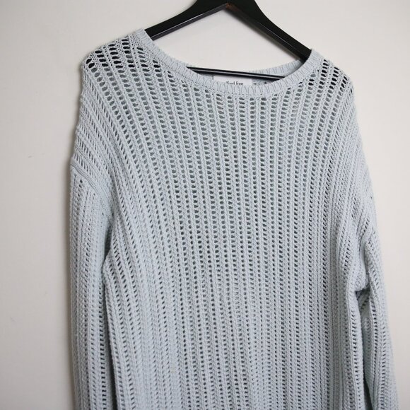 Aritzia Wilfred Free Afterglow Glacier Blue Mesh Cotton Boatneck Sweater Small - Picture 3 of 9